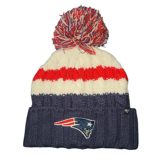 New England Patriots Knit Womens Beanie with Pom Pom by '47 - Picture 1 of 3